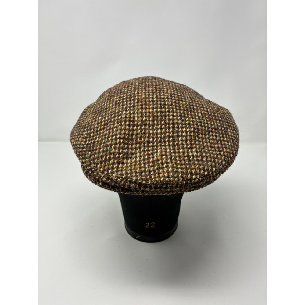 Vintage Harris Tweed Brown Wool Flat Cap Newsboy Hat Scotland Mens 7 3/8 60cm